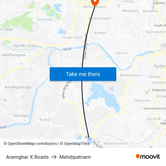 Aramghar X Roads to Mehdipatnam map