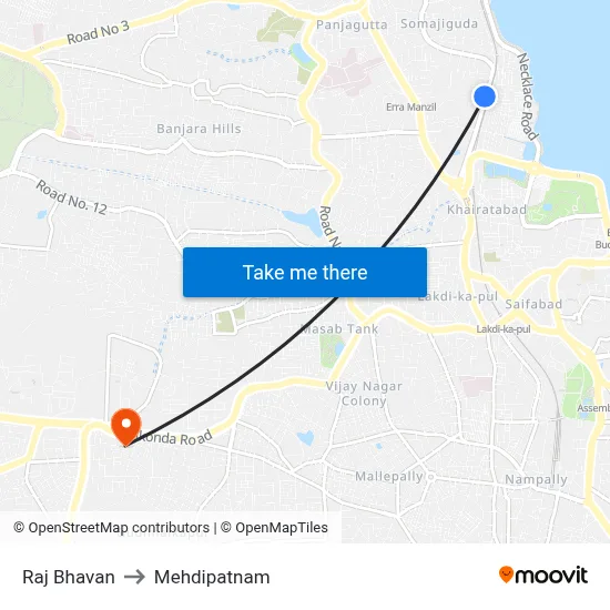Raj Bhavan to Mehdipatnam map