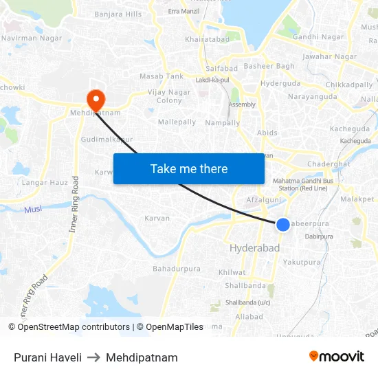 Purani Haveli to Mehdipatnam map
