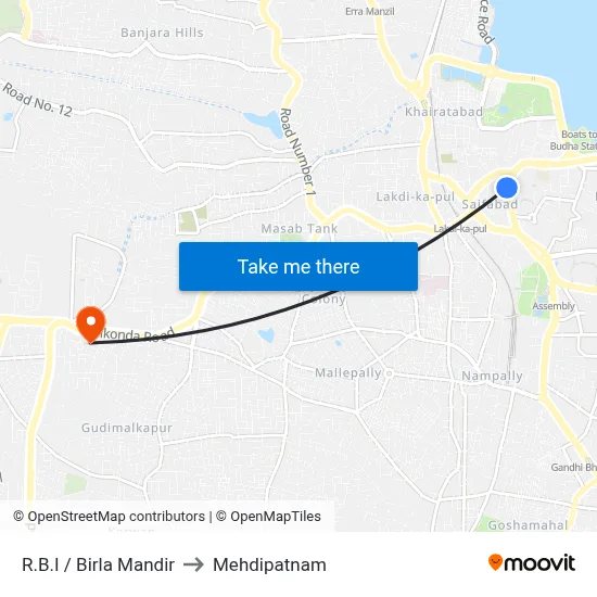 R.B.I / Birla Mandir to Mehdipatnam map