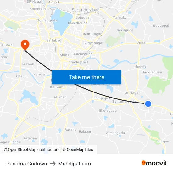 Panama Godown to Mehdipatnam map