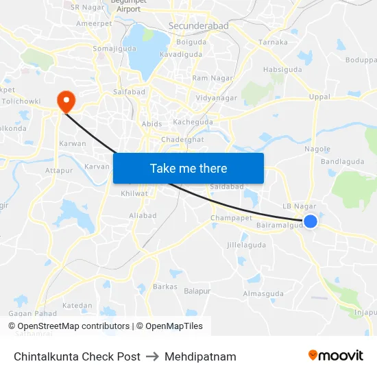 Chintalkunta Check Post to Mehdipatnam map