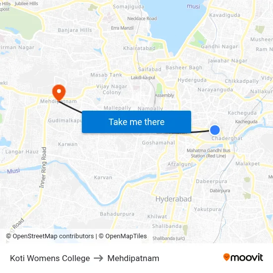 Koti Womens College to Mehdipatnam map