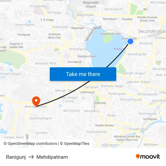Ranigunj to Mehdipatnam map