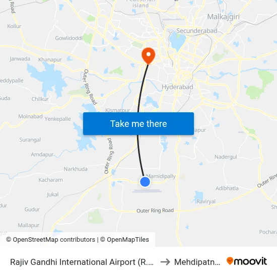 Rajiv Gandhi International Airport (R.G.I.A) to Mehdipatnam map