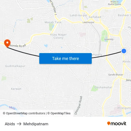 Abids to Mehdipatnam map