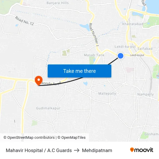 Mahavir Hospital / A.C Guards to Mehdipatnam map