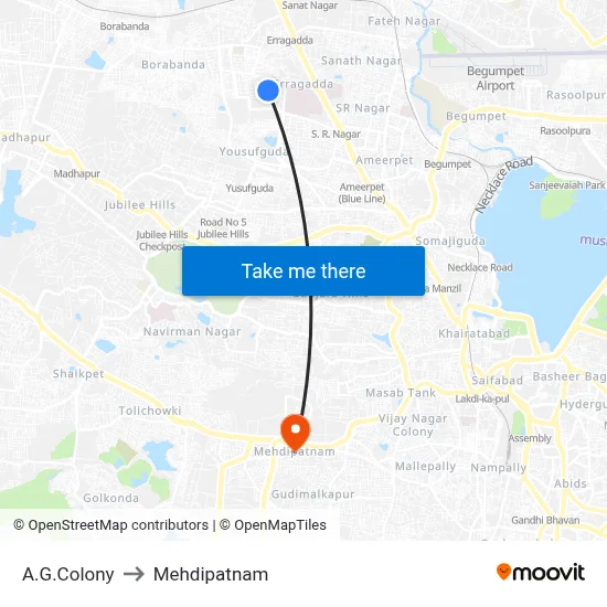 A.G.Colony to Mehdipatnam map