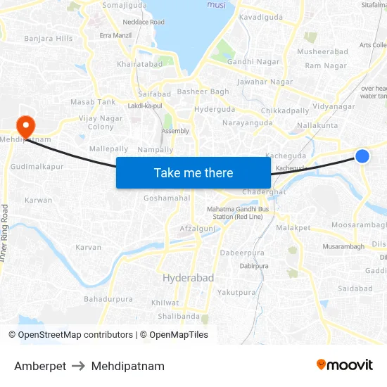 Amberpet to Mehdipatnam map