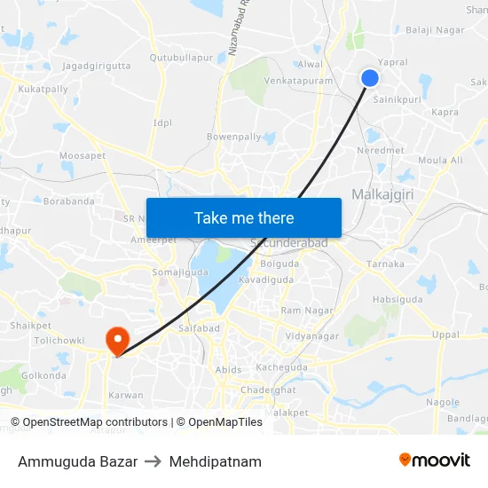 Ammuguda Bazar to Mehdipatnam map