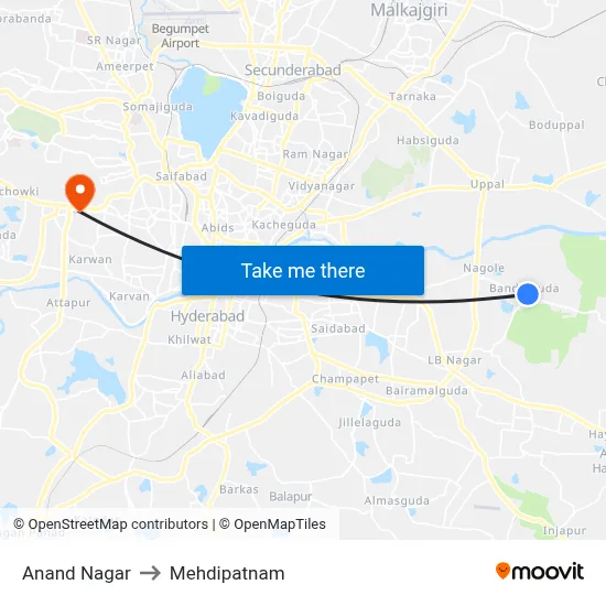 Anand Nagar to Mehdipatnam map