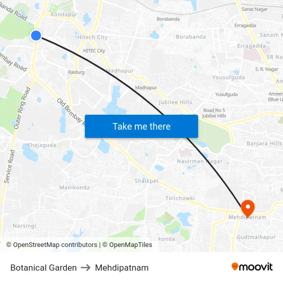 Botanical Garden to Mehdipatnam map
