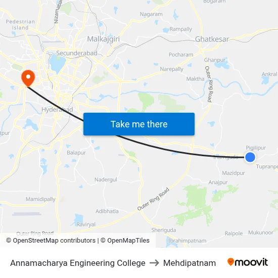 Annamacharya Engineering College to Mehdipatnam map