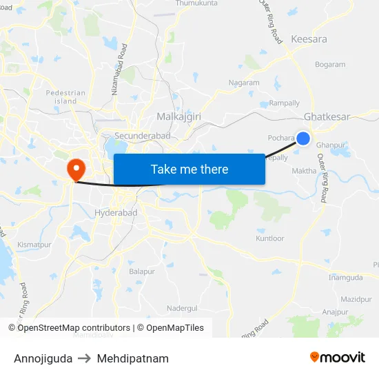 Annojiguda to Mehdipatnam map