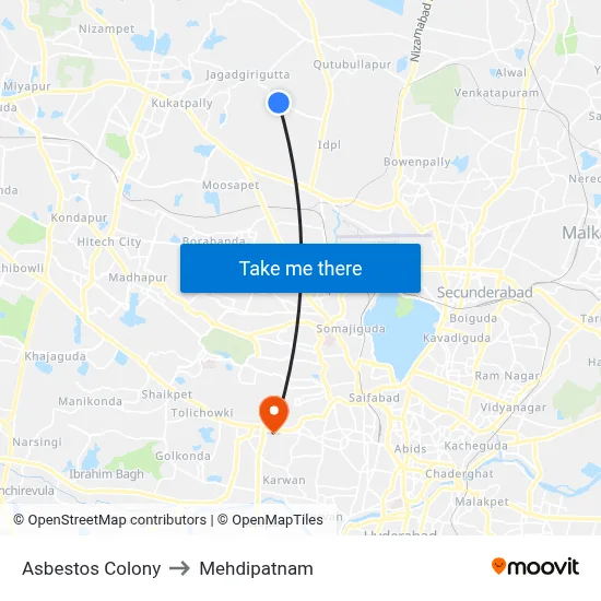 Asbestos Colony to Mehdipatnam map