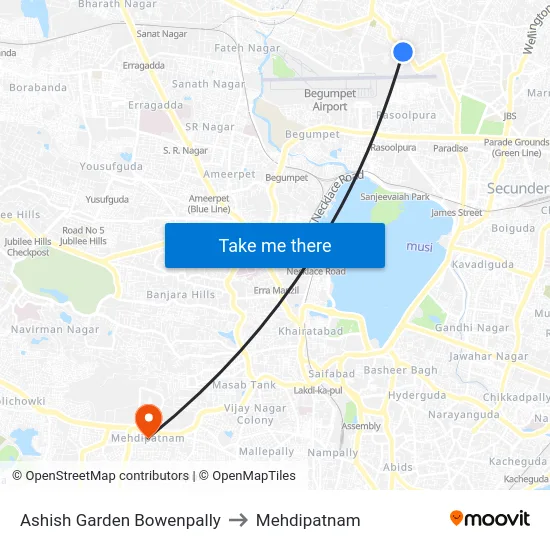 Ashish Garden Bowenpally to Mehdipatnam map