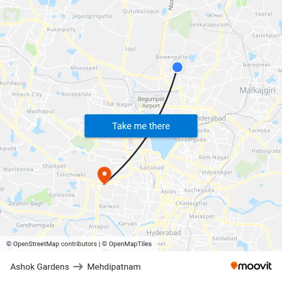 Ashok Gardens to Mehdipatnam map