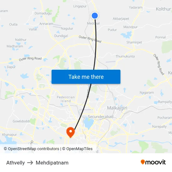 Athvelly to Mehdipatnam map