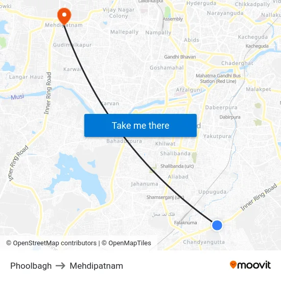 Phoolbagh to Mehdipatnam map