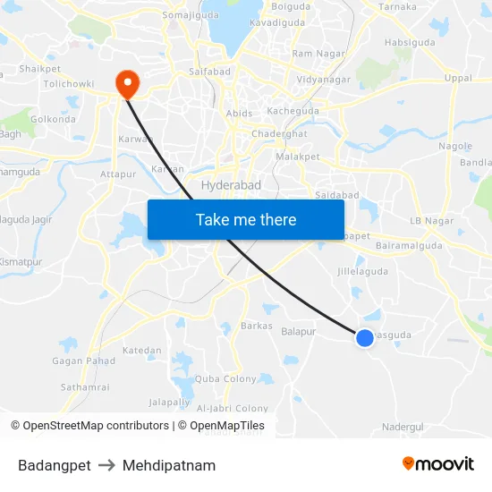 Badangpet to Mehdipatnam map