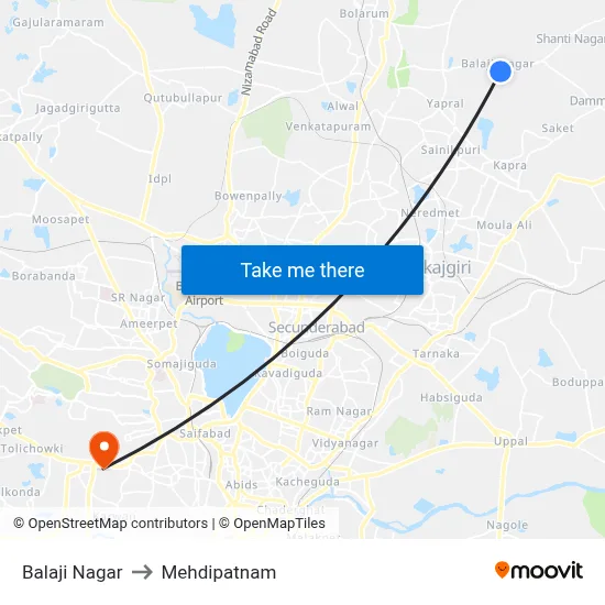 Balaji Nagar to Mehdipatnam map