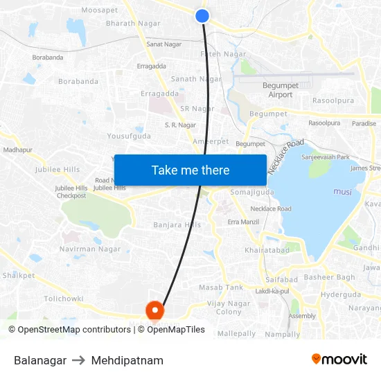 Balanagar to Mehdipatnam map