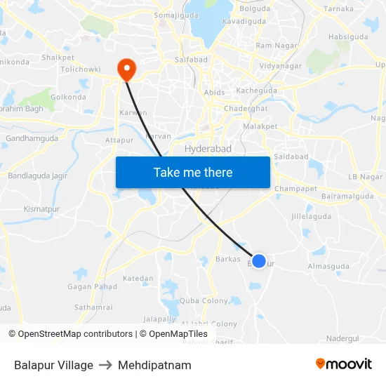 Balapur Village to Mehdipatnam map