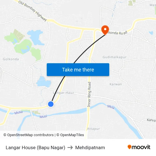 Langar House (Bapu Nagar) to Mehdipatnam map