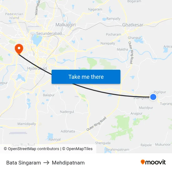 Bata Singaram to Mehdipatnam map