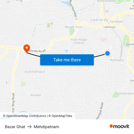 Bazar Ghat to Mehdipatnam map