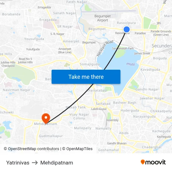 Yatrinivas to Mehdipatnam map