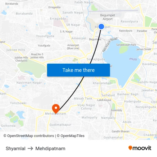 Shyamlal to Mehdipatnam map