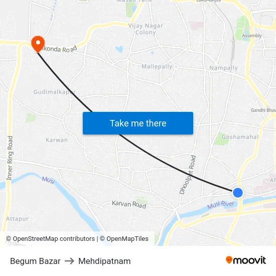 Begum Bazar to Mehdipatnam map