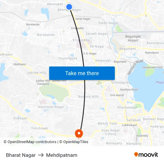 Bharat Nagar to Mehdipatnam map