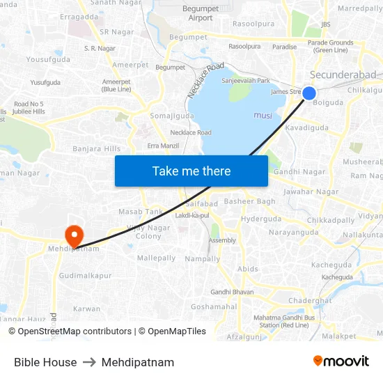 Bible House to Mehdipatnam map