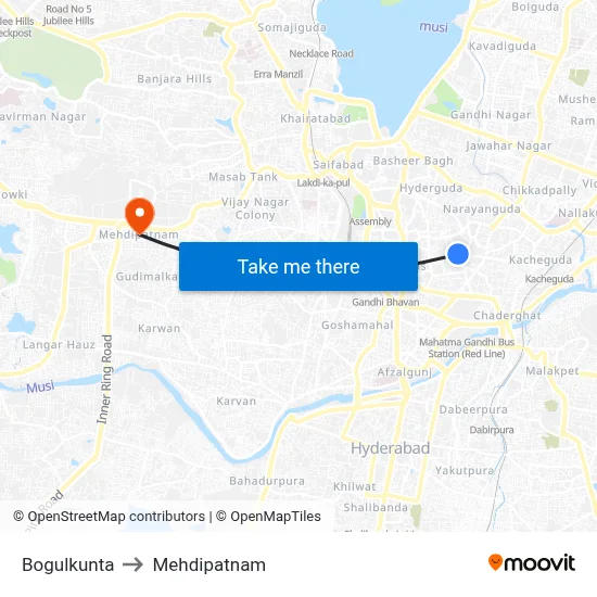 Bogulkunta to Mehdipatnam map