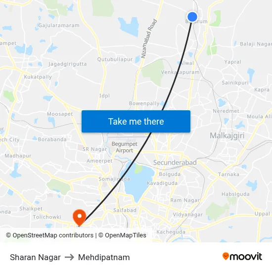Sharan Nagar to Mehdipatnam map