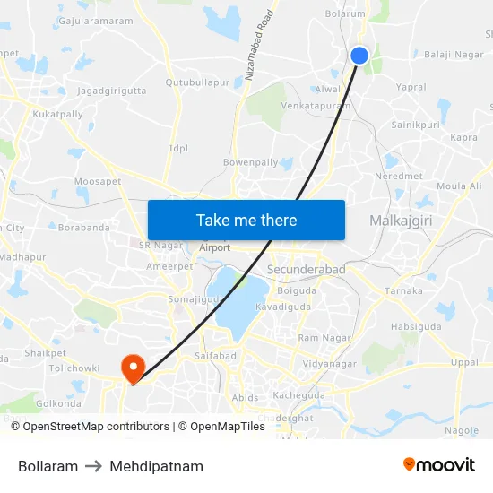Bollaram to Mehdipatnam map