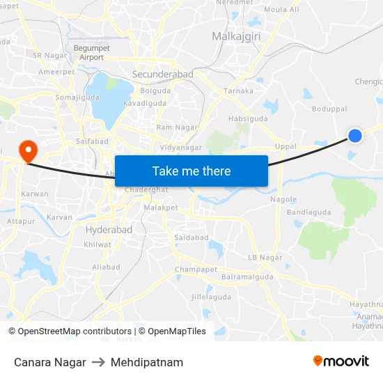 Canara Nagar to Mehdipatnam map