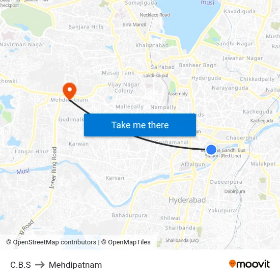 C.B.S to Mehdipatnam map