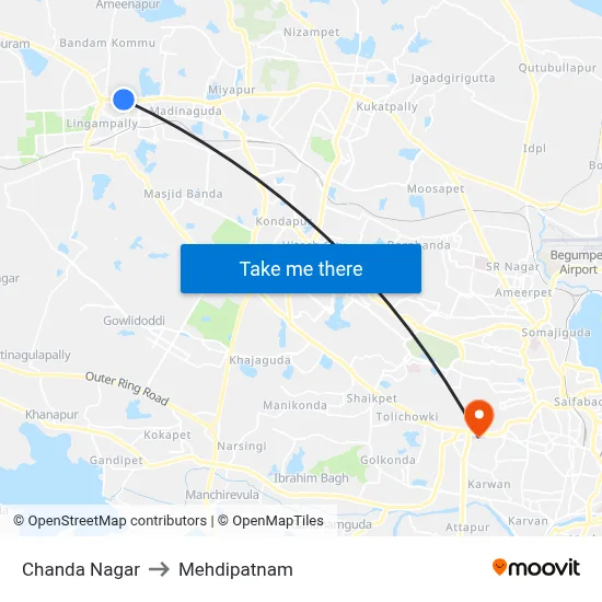 Chanda Nagar to Mehdipatnam map