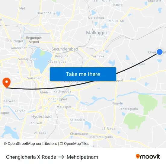 Chengicherla X Roads to Mehdipatnam map
