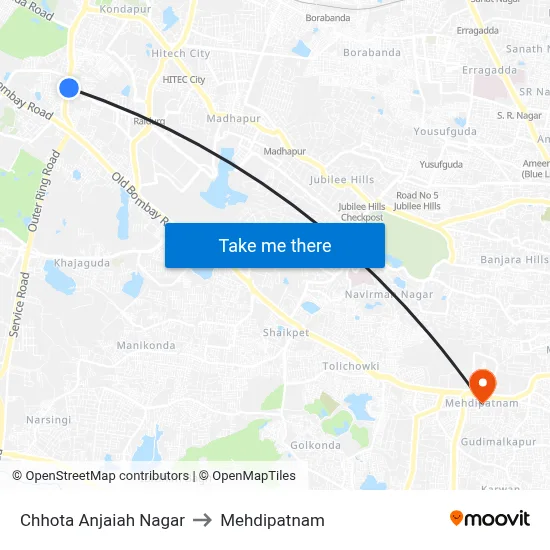 Chhota Anjaiah Nagar to Mehdipatnam map