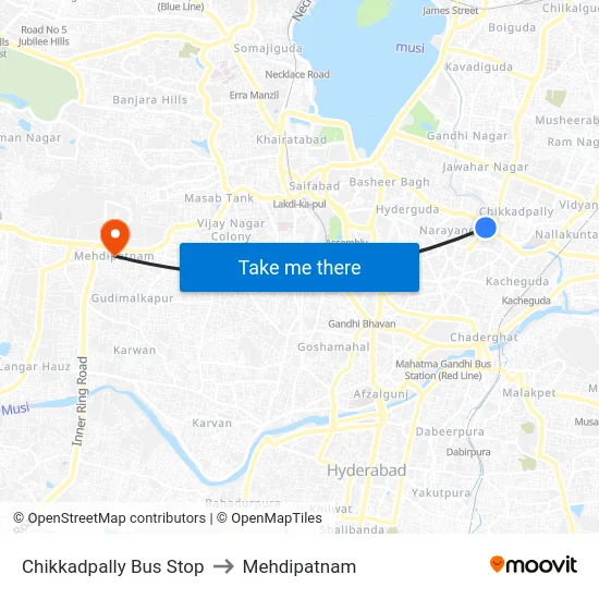 Chikkadpally Bus Stop to Mehdipatnam map