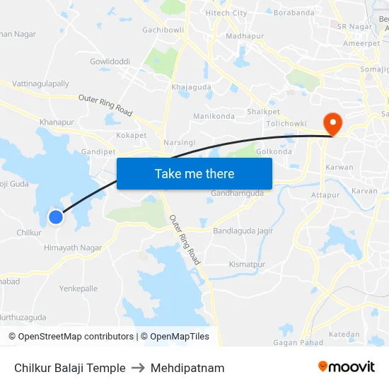 Chilkur Balaji Temple to Mehdipatnam map