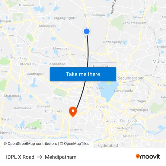IDPL X Road to Mehdipatnam map