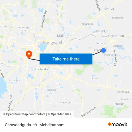 Chowdariguda to Mehdipatnam map