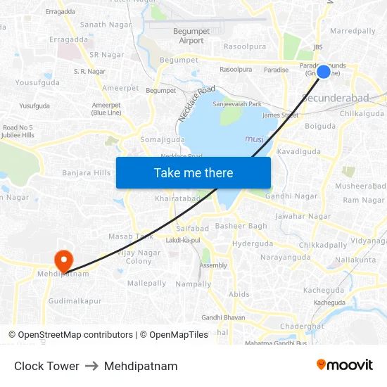 Clock Tower to Mehdipatnam map
