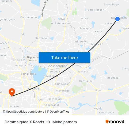 Dammaiguda X Roads to Mehdipatnam map