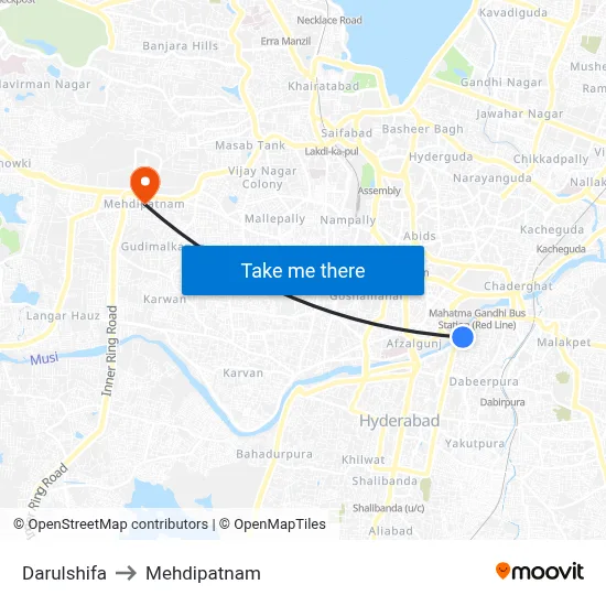 Darulshifa to Mehdipatnam map